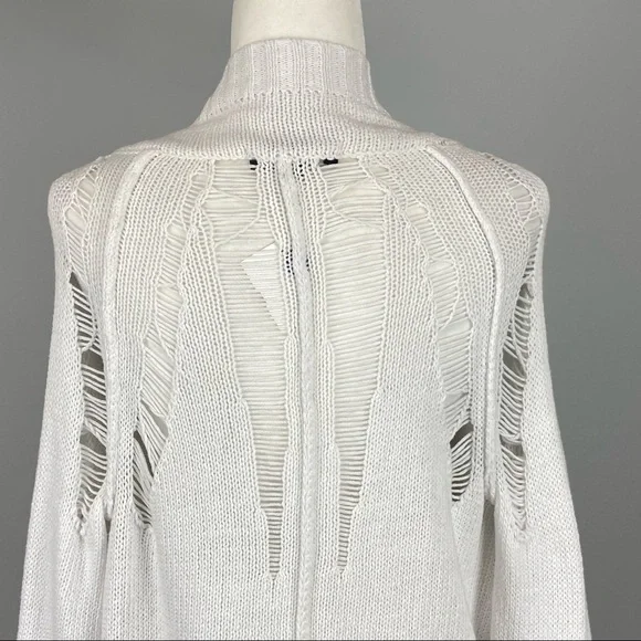 Central Park West Womens White Open Front Cardigan Sweater Distressed size XS